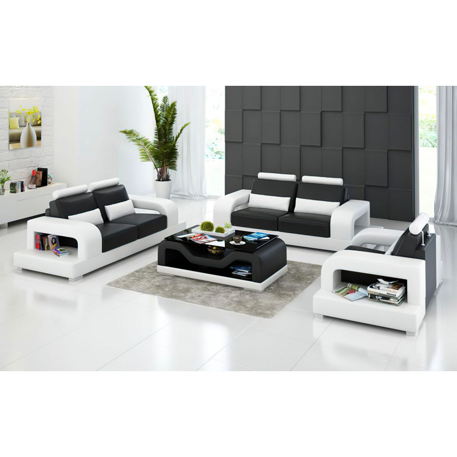 Jubilee Tara Modern Sofa Set - Black/White, Bonded Leather