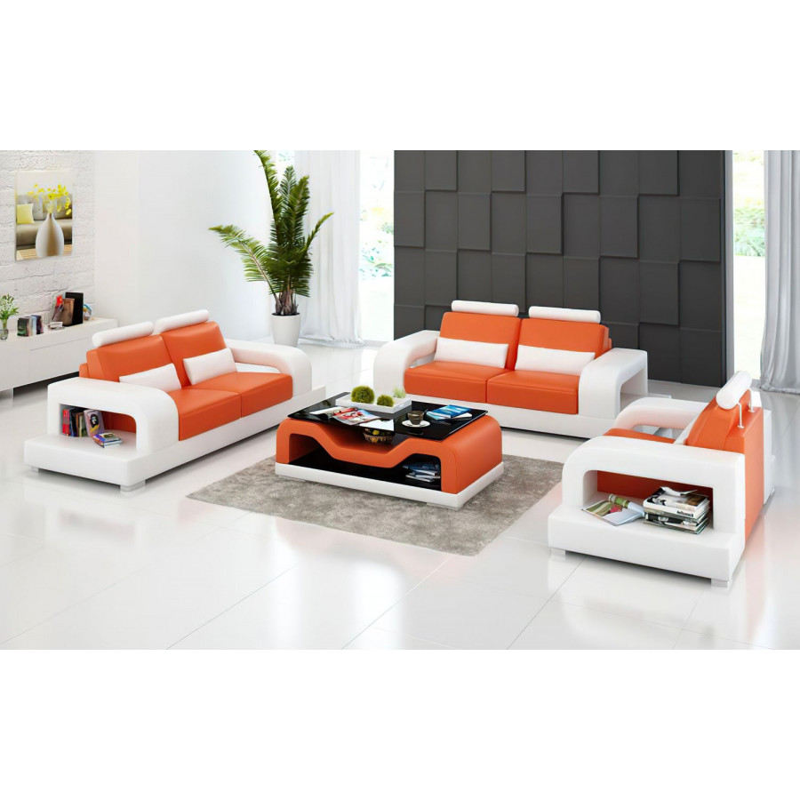 Jubilee Tara Modern Sofa Set - Orange/White, Bonded Leather