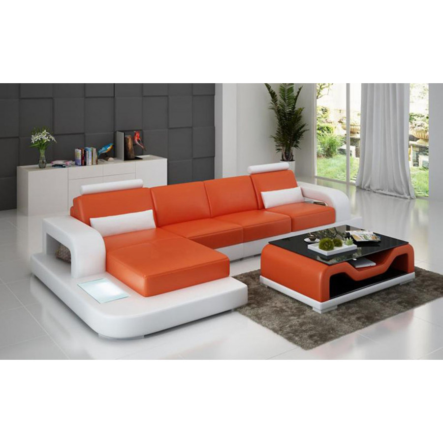 Jubilee Tara Small Modern Left Hand Facing Sectional - Orange/White, Bonded Leather