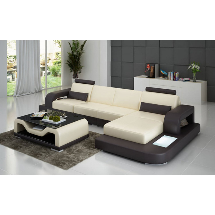 Jubilee Tara Small Modern Right Hand Facing Sectional - Beige/Dark Brown, Bonded Leather