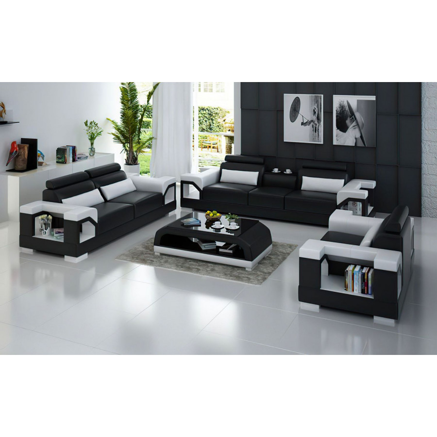 Jubilee Talos Modern Sofa Set - Black/White, Bonded Leather