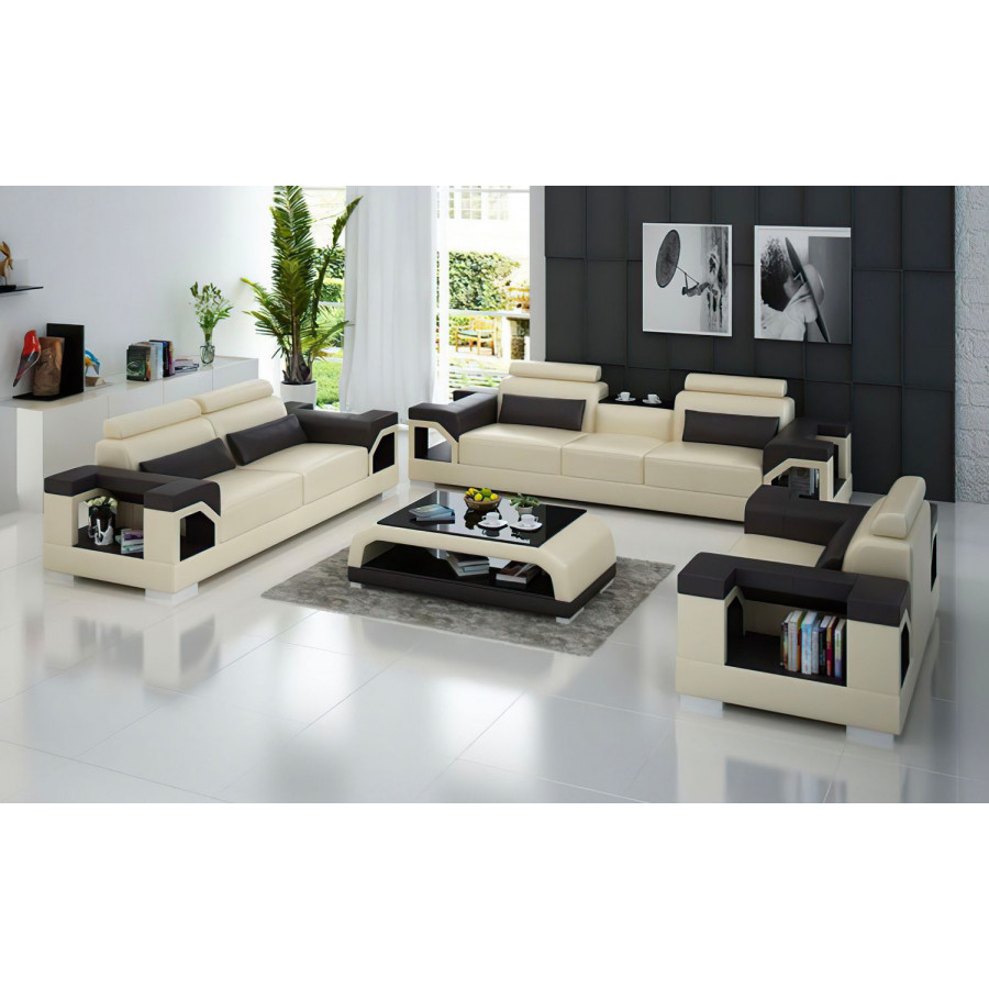 Jubilee Talos Modern Sofa Set - Beige/Dark Brown, Top Grain Italian Leather