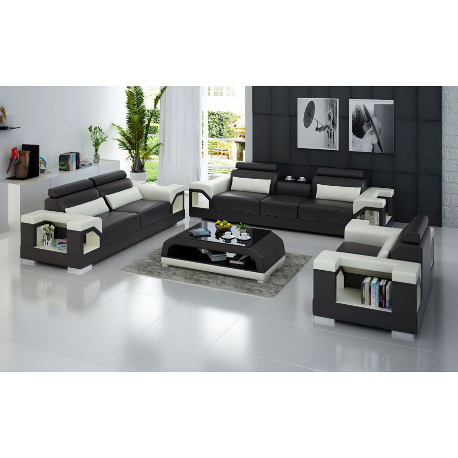 Jubilee Talos Modern Sofa Set - Dark Brown/White, Bonded Leather