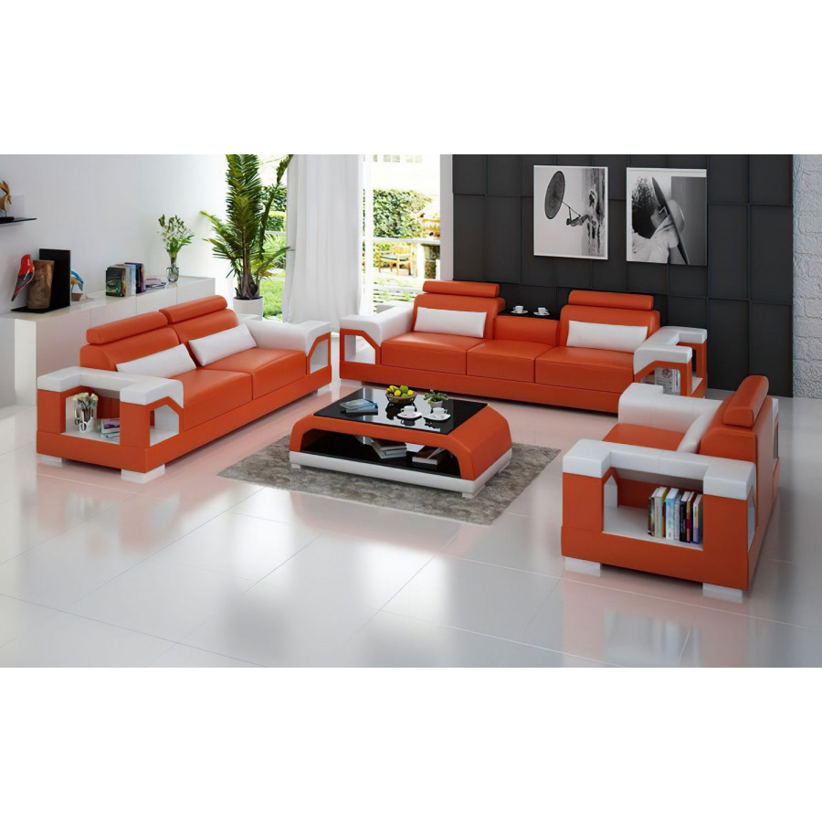 Jubilee Talos Modern Sofa Set - Orange/White, Bonded Leather