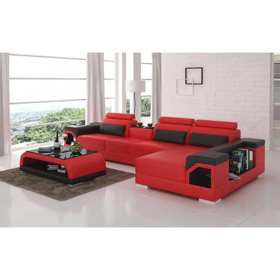 Jubilee Talos Small Modern Right Hand Facing Sectional - Red/Black, Top Grain Italian Leather