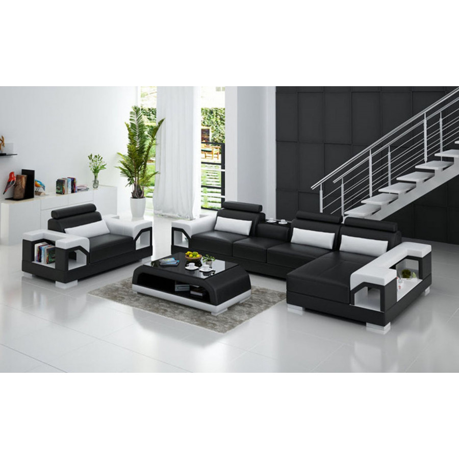 Jubilee Talos Small Modern Right Hand Facing Sectional with Armrest Chair - Black/White, Bonded Leather