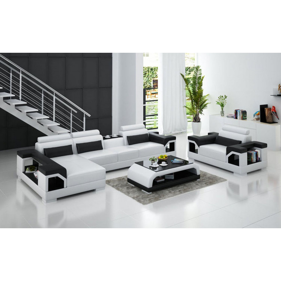 Jubilee Talos Small Modern Left Hand Facing Sectional with Armrest Chair - White/Black, Bonded Leather