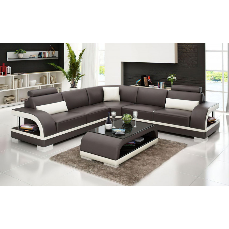 Jubilee Nexso Modern Sectional - Dark Brown/White, Bonded Leather