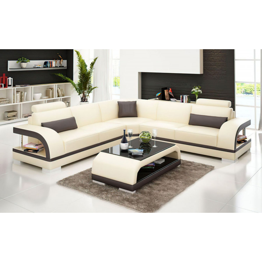 Jubilee Nexso Modern Sectional - Beige/Dark Brown, Bonded Leather