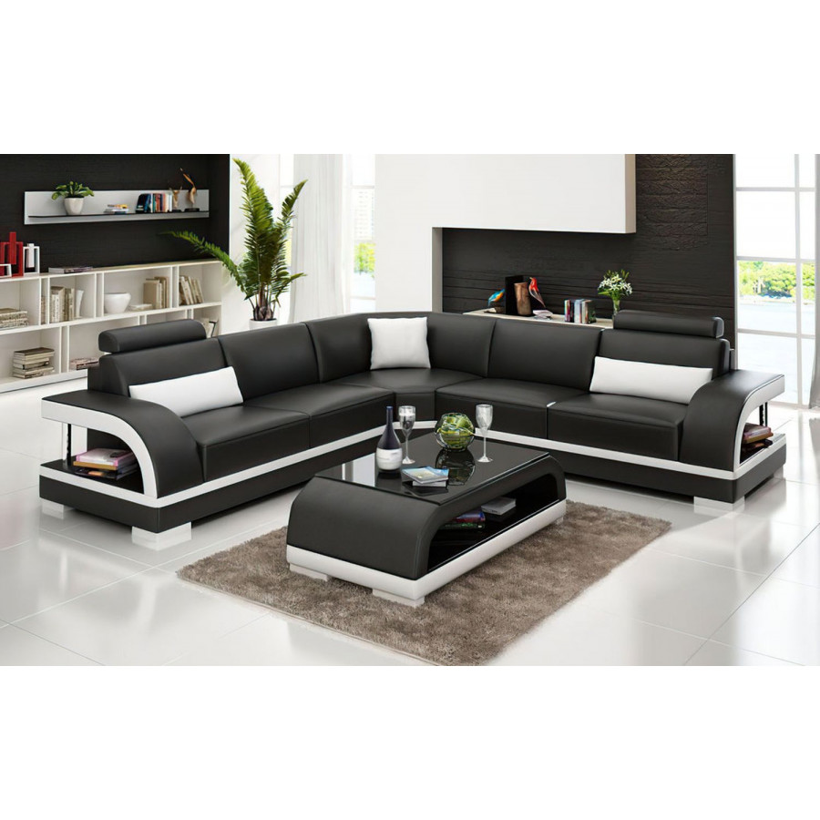 Jubilee Nexso Modern Sectional - Black/White, Bonded Leather