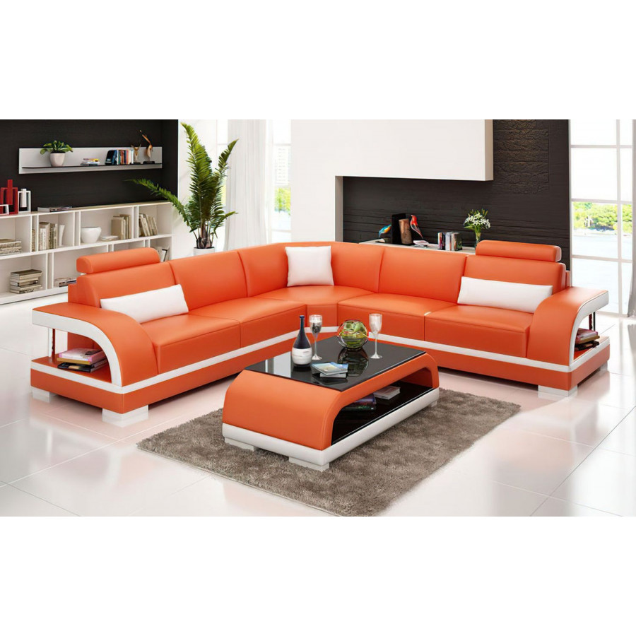 Jubilee Nexso Modern Sectional - Orange/White, Bonded Leather