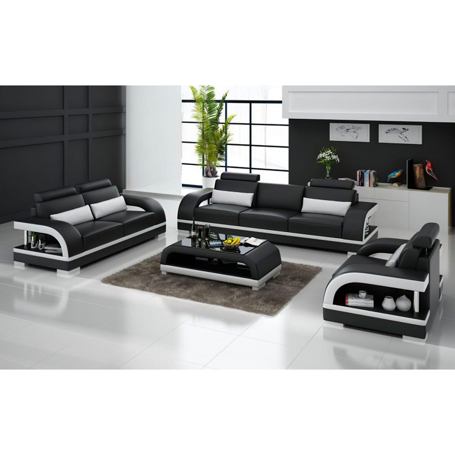 Jubilee Nexso Modern Sofa Set - Black/White, Bonded Leather