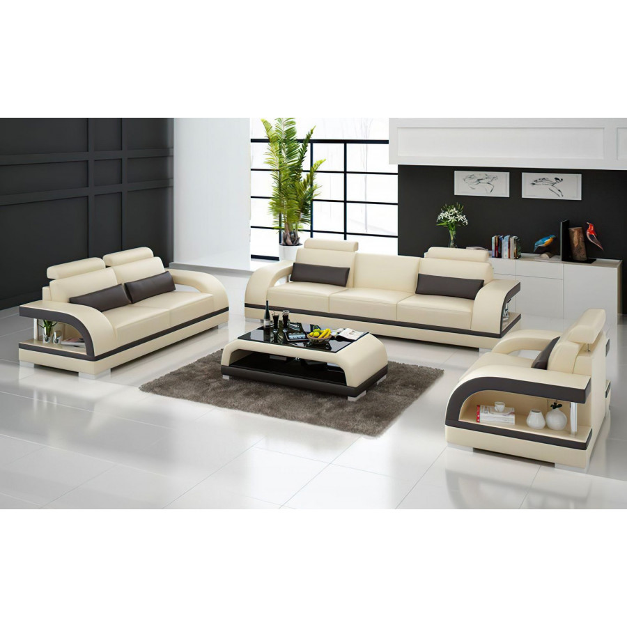 Jubilee Nexso Modern Sofa Set - Beige/Dark Brown, Bonded Leather