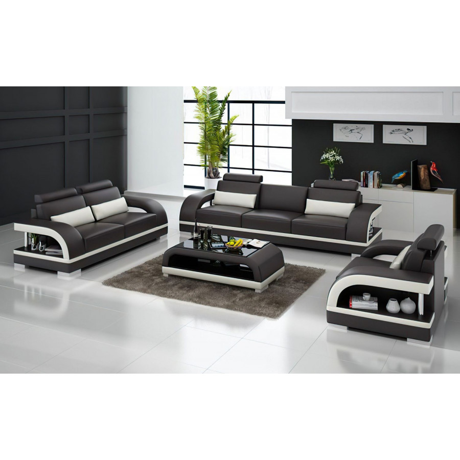 Jubilee Nexso Modern Sofa Set - Dark Brown/White, Bonded Leather