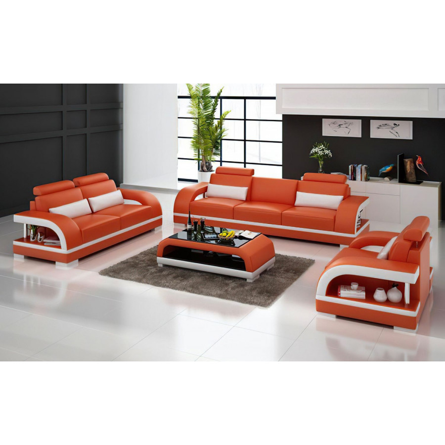 Jubilee Nexso Modern Sofa Set - Orange/White, Bonded Leather