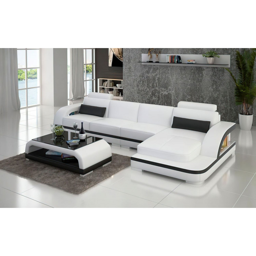 Jubilee Nexso Small Modern Left Hand Facing Sectional - White/Black, Top Grain Italian Leather