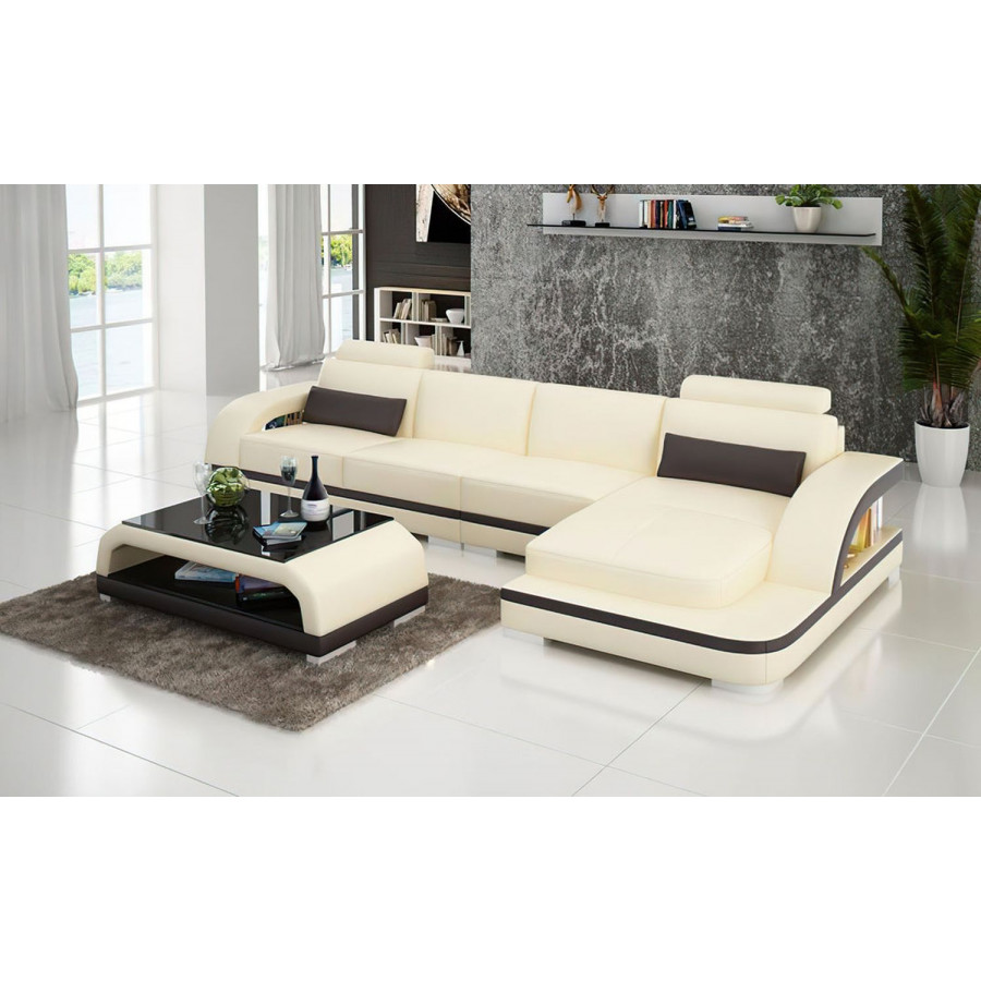 Jubilee Nexso Small Modern Left Hand Facing Sectional - Beige/Dark Brown, Top Grain Italian Leather
