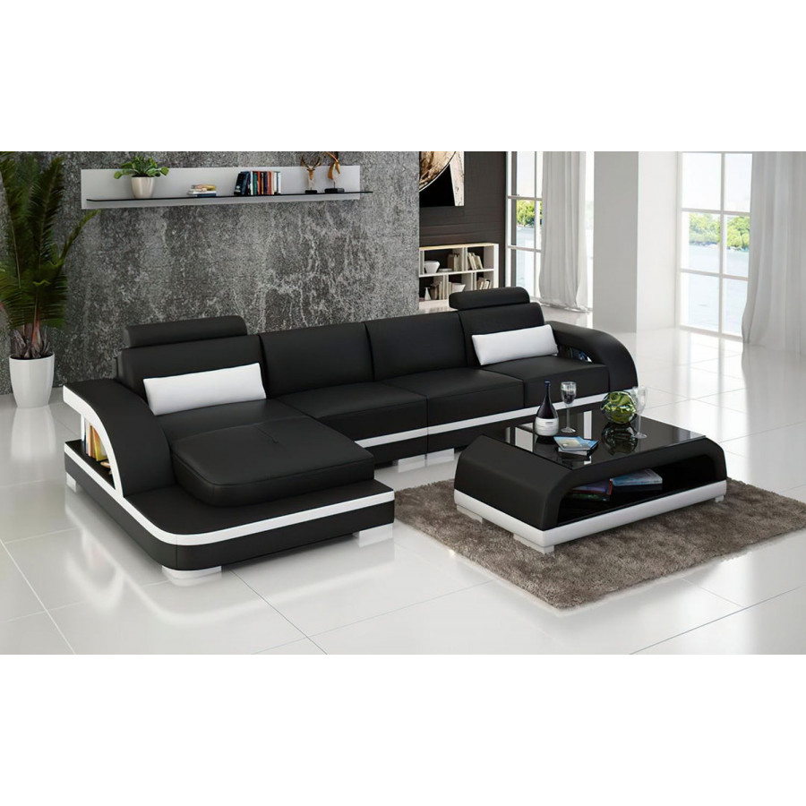 Jubilee Nexso Small Modern Left Hand Facing Sectional - Black/White, Bonded Leather