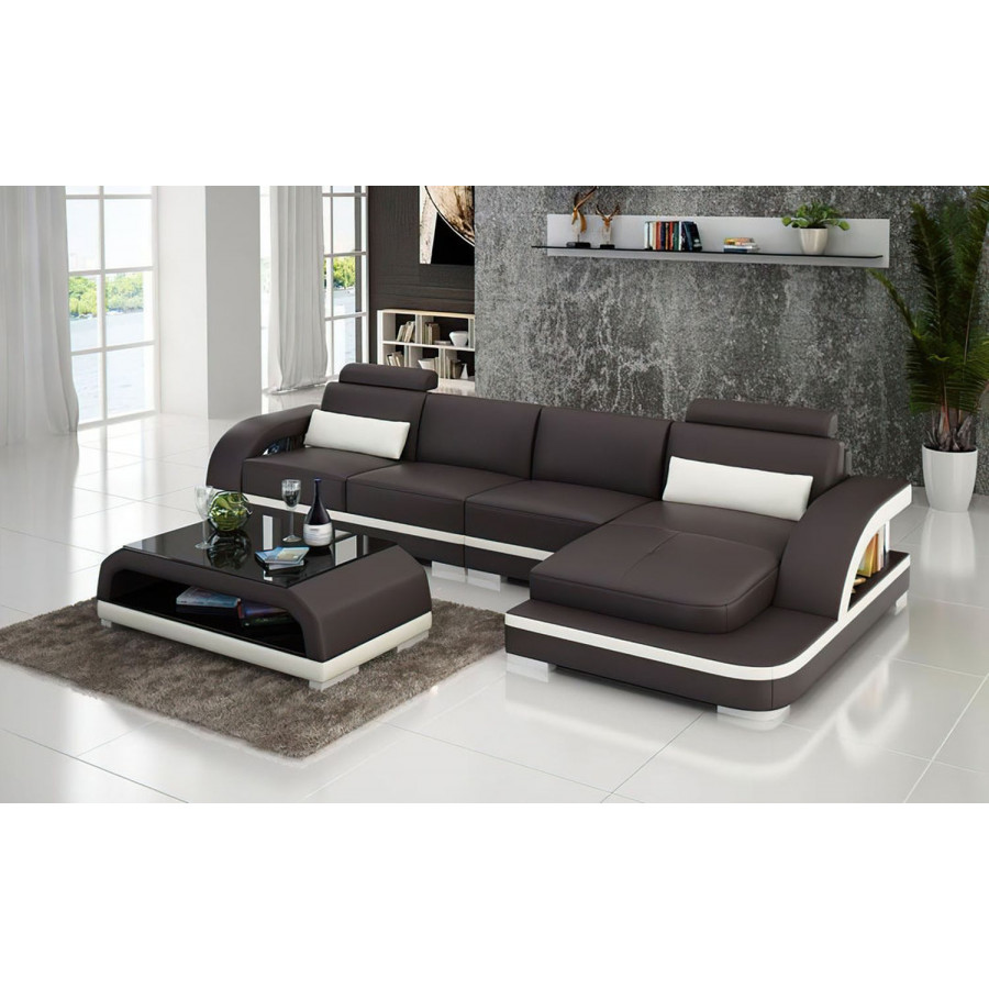 Jubilee Nexso Small Modern Left Hand Facing Sectional - Dark Brown/White, Bonded Leather