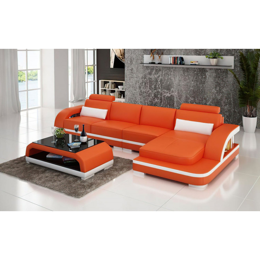 Jubilee Nexso Small Modern Left Hand Facing Sectional - Orange/White, Bonded Leather