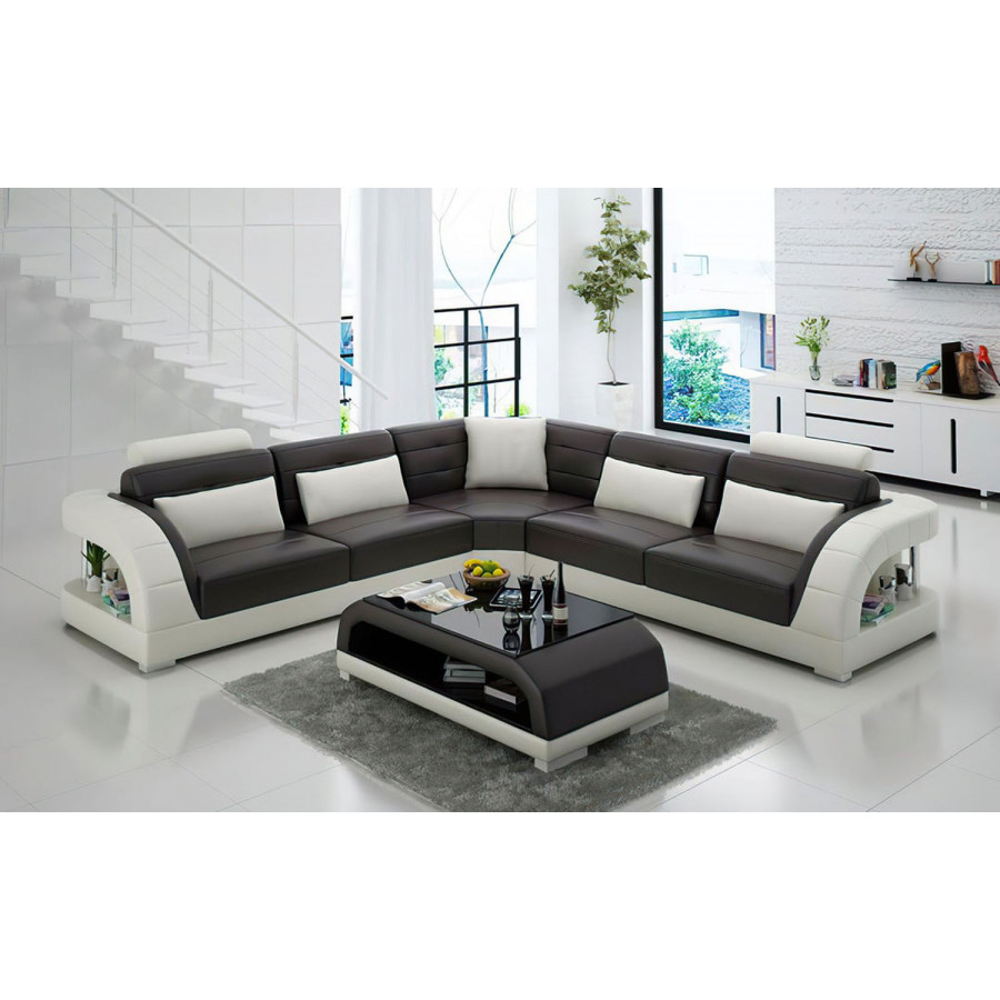 Jubilee Lacus Modern Sectional - Dark Brown/White, Top Grain Italian Leather
