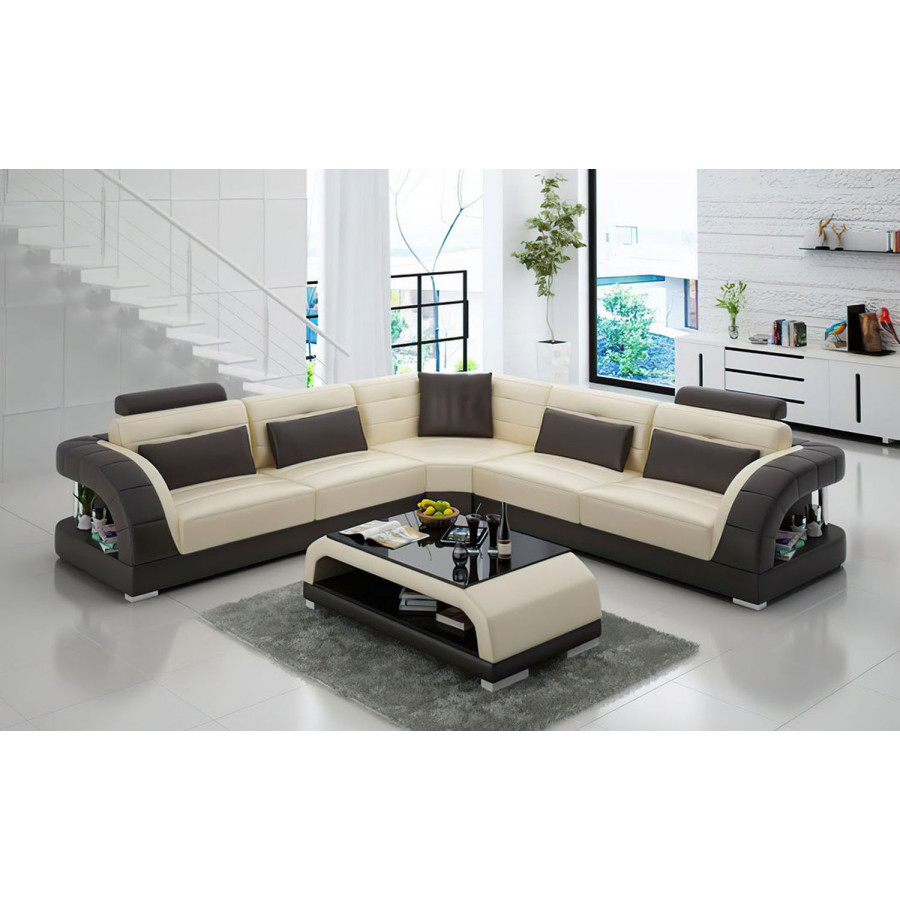 Jubilee Lacus Modern Sectional - Beige/Dark Brown, Bonded Leather