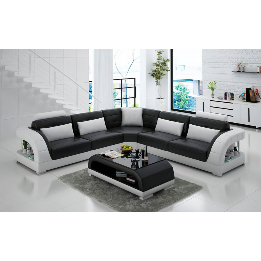 Jubilee Lacus Modern Sectional - Black/White, Top Grain Italian Leather