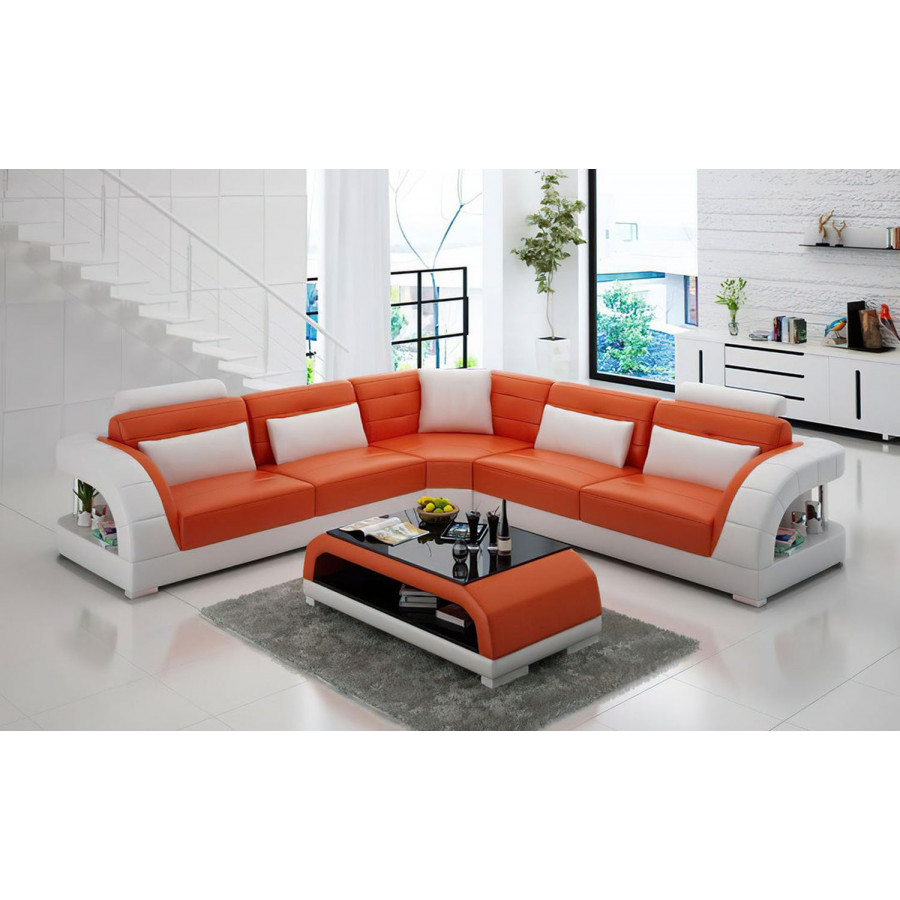 Jubilee Lacus Modern Sectional - Orange/White, Top Grain Italian Leather