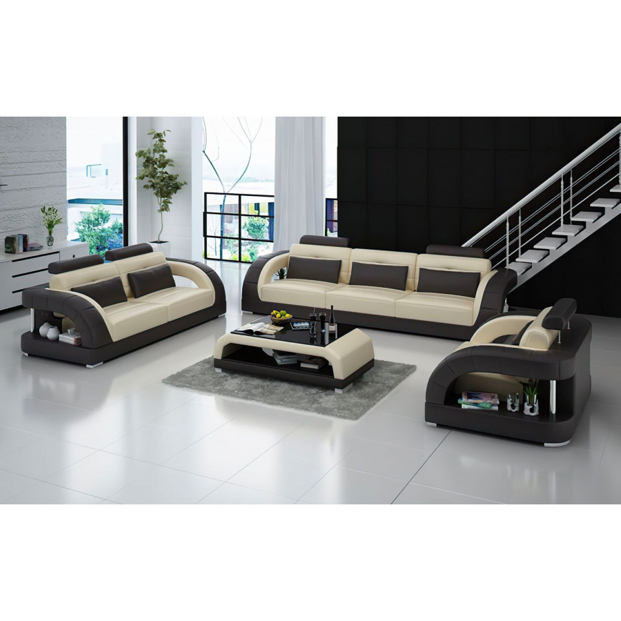 Jubilee Lacus Modern Sofa Set - Beige/Dark Brown, Top Grain Italian Leather