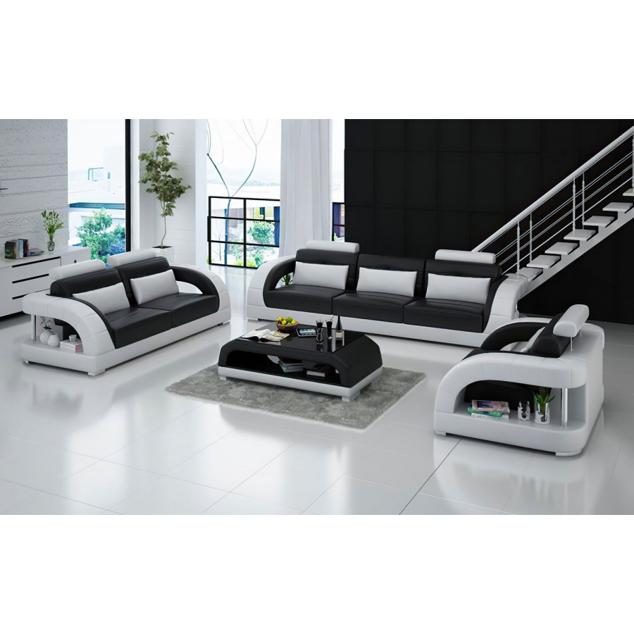Jubilee Lacus Modern Sofa Set - Black/White, Top Grain Italian Leather