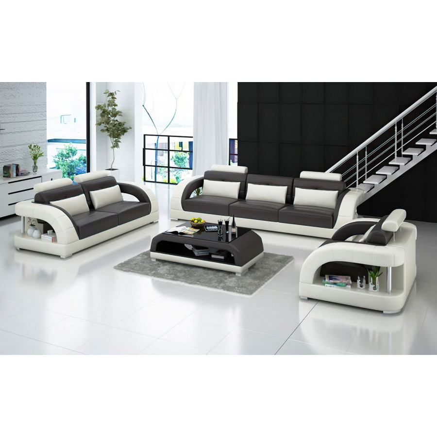 Jubilee Lacus Modern Sofa Set - Dark Brown/White, Top Grain Italian Leather