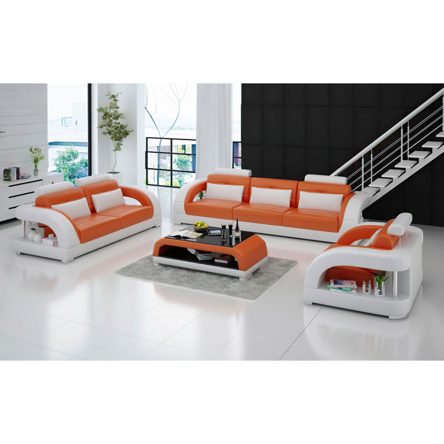 Jubilee Lacus Modern Sofa Set - Orange/White, Bonded Leather