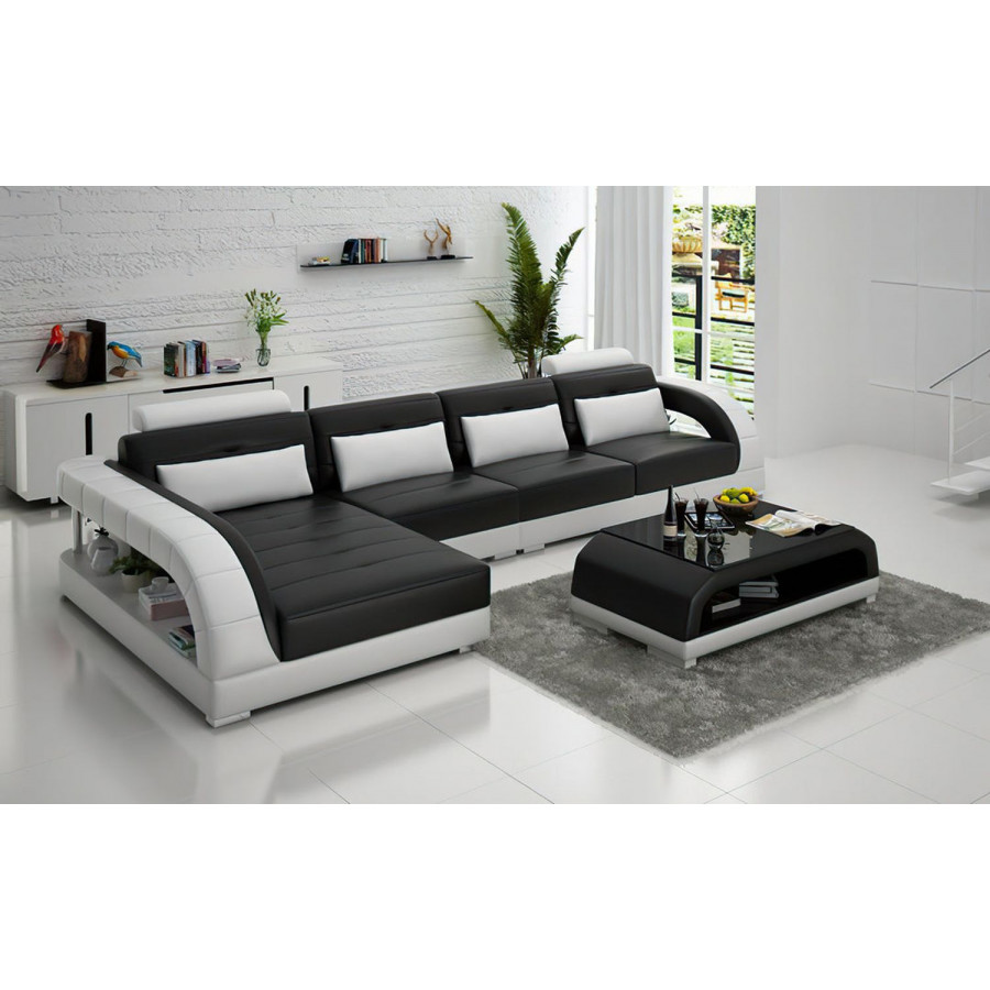Jubilee Lacus Small Modern Left Hand Facing Sectional - Black/White, Bonded Leather