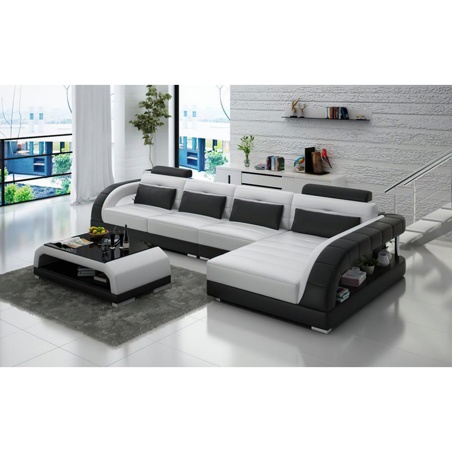Jubilee Lacus Small Modern Left Hand Facing Sectional - White/Black, Bonded Leather