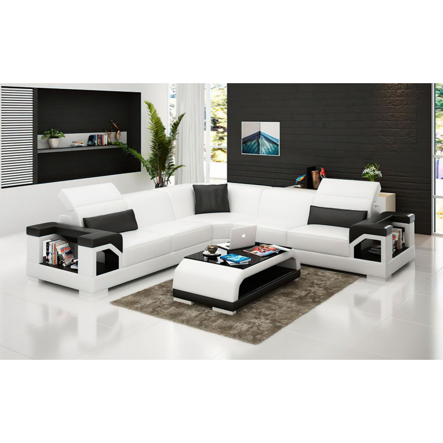 Jubilee Edwin Modern Sectional - White/Black, Bonded Leather