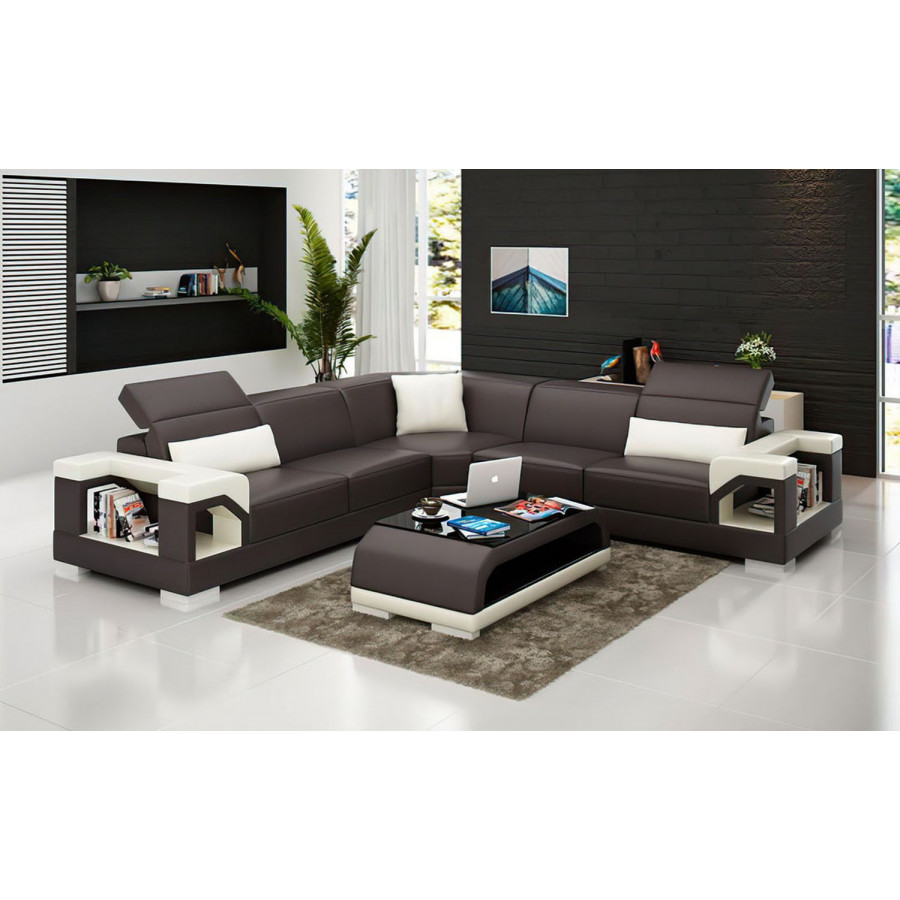 Jubilee Edwin Modern Sectional - Dark Brown/White, Bonded Leather