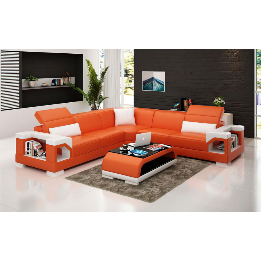 Jubilee Edwin Modern Sectional - Orange/White, Bonded Leather