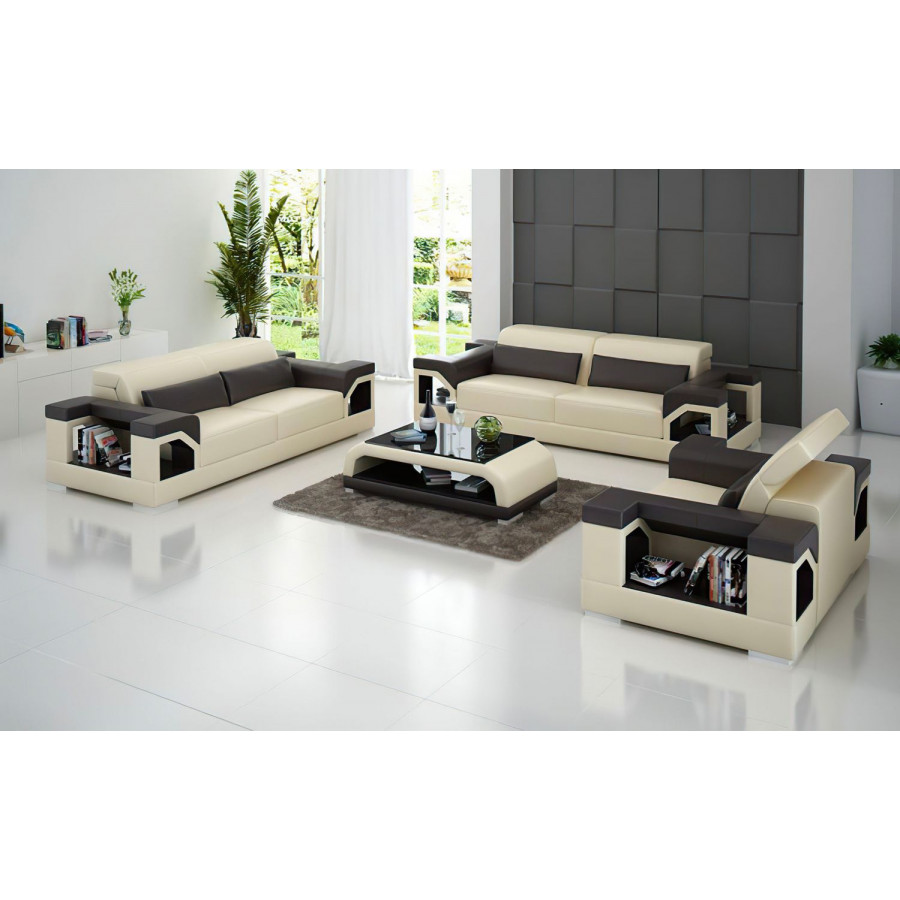 Jubilee Edwin Modern Sofa Set - Beige/Dark Brown, Bonded Leather