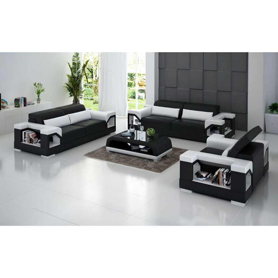 Jubilee Edwin Modern Sofa Set - Black/White, Bonded Leather