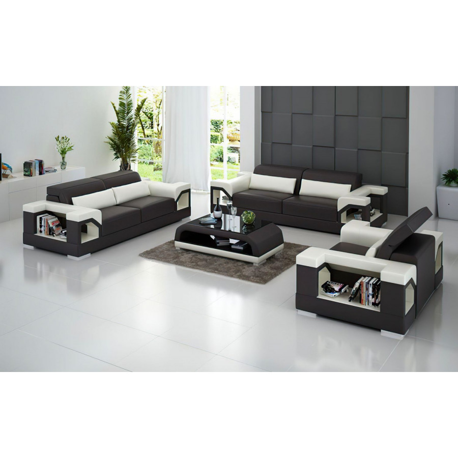Jubilee Edwin Modern Sofa Set - Dark Brown/White, Top Grain Italian Leather