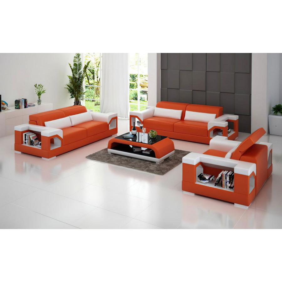 Jubilee Edwin Modern Sofa Set - Orange/White, Top Grain Italian Leather