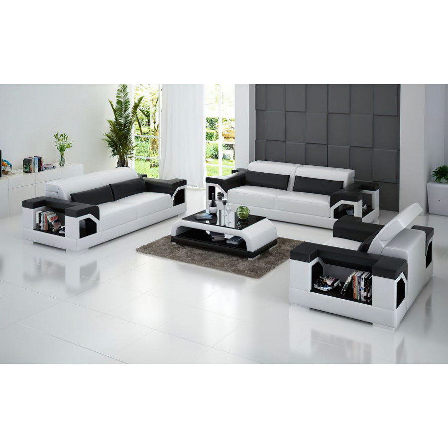 Jubilee Edwin Modern Sofa Set - White/Black, Bonded Leather