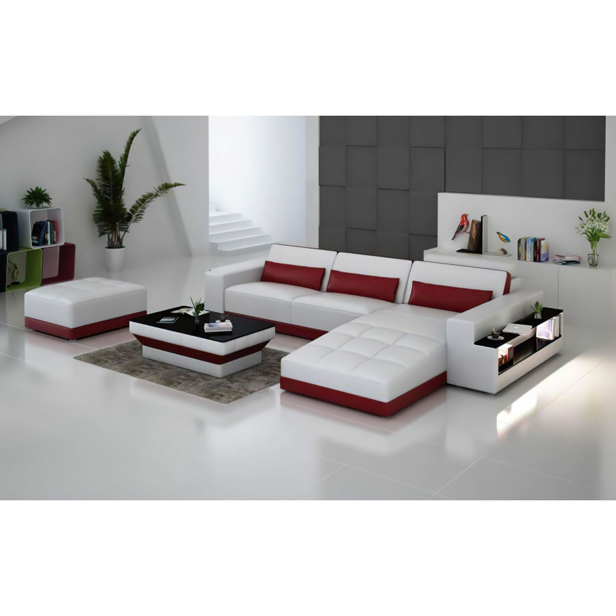 Jubilee Silian Right Hand Facing Sectional with Storage and Led - White/Red, Bonded Leather