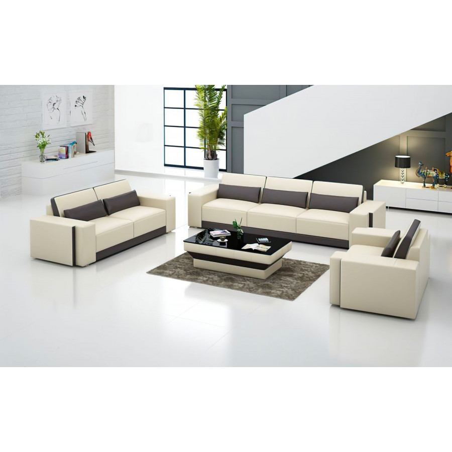 Jubilee Silian Modern Sofa Set - Beige/Dark Brown, Bonded Leather