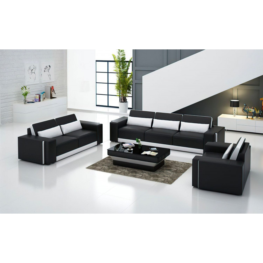 Jubilee Silian Modern Sofa Set - Black/White, Bonded Leather