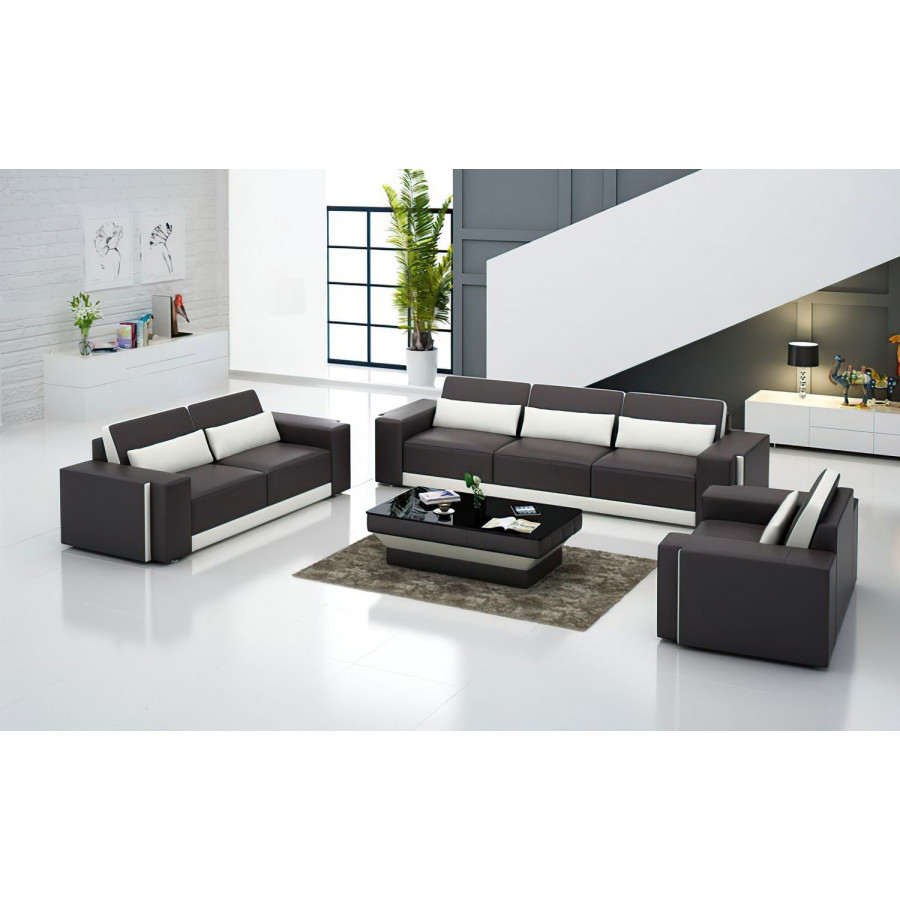 Jubilee Silian Modern Sofa Set - Dark Brown/White, Bonded Leather