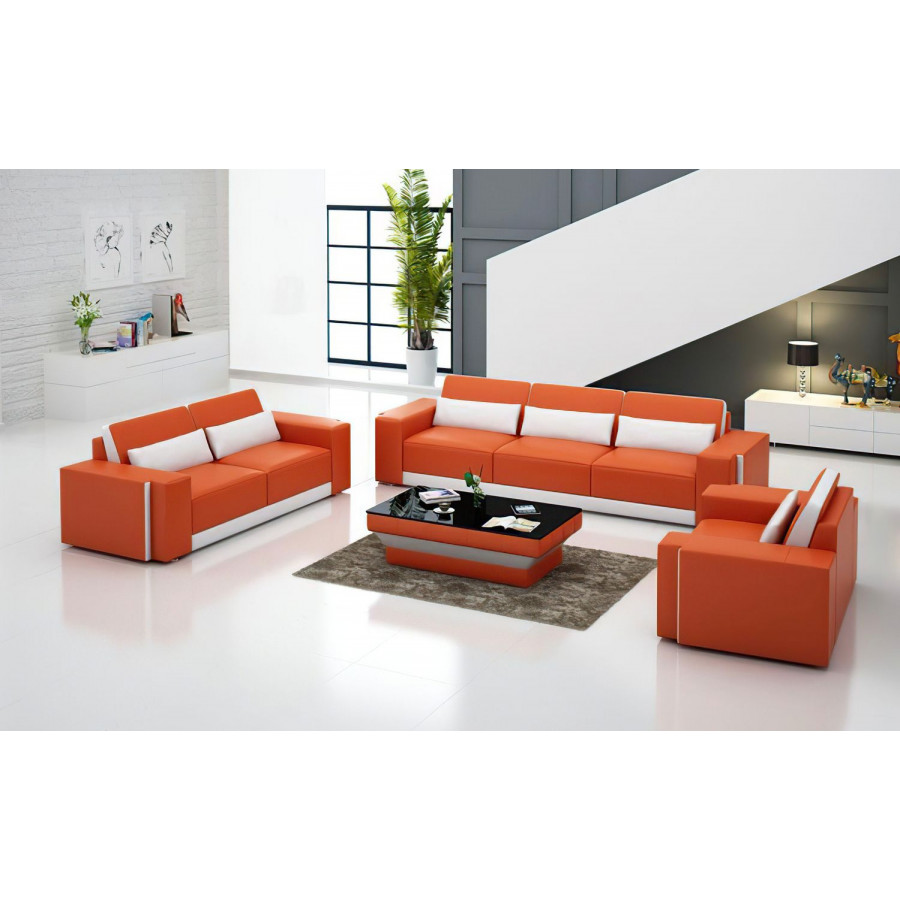 Jubilee Silian Modern Sofa Set - Orange/White, Bonded Leather