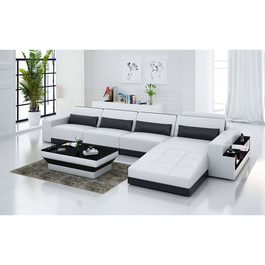 Jubilee Silian Small Modern Right Hand Facing Sectional - White/Black, Bonded Leather