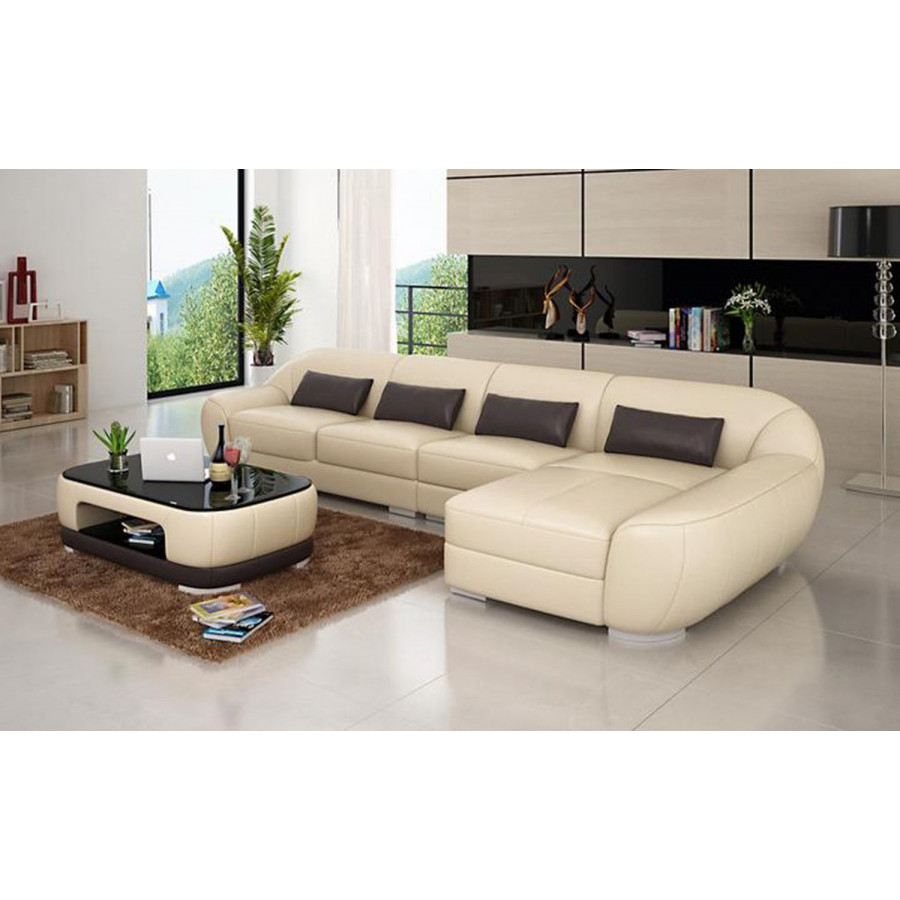 Jubilee Semira Small Modern Right Hand Facing Sectional - Beige/Dark Brown, Bonded Leather