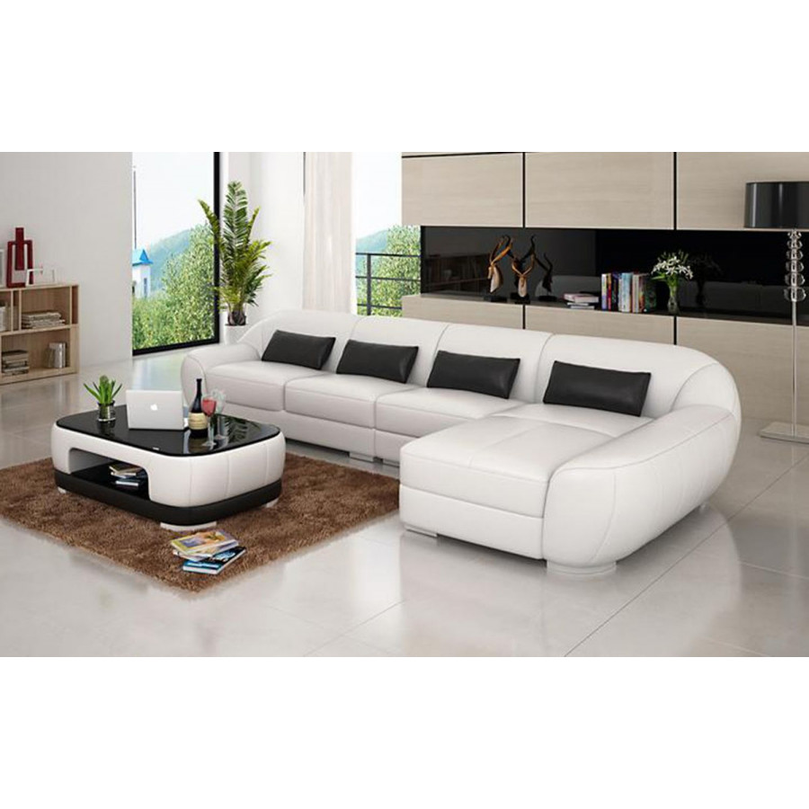 Jubilee Semira Small Modern Left Hand Facing Sectional - White/Black, Bonded Leather
